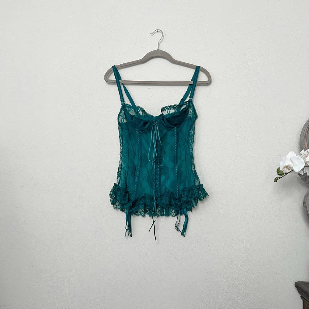 VINTAGE/ Fredericks of hollywood teal bustier, corset top